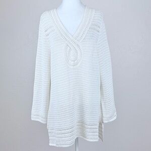 Tommy Bahama Shimmer Sand Dollar Linen-Blend Tunic in Ivory & Gold Size L